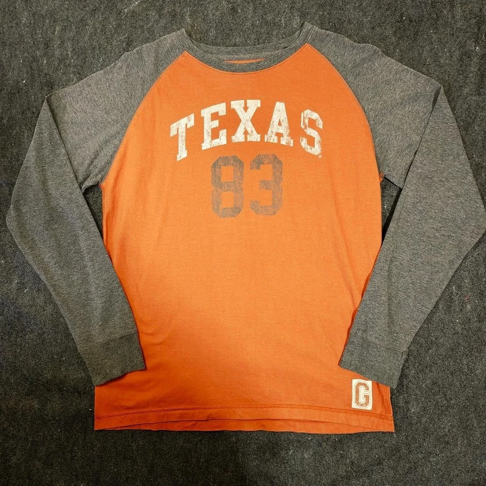 Garb Texas 83 Raglan Long Sleeve Shirt Youth XL Orange Grey Cotton Graphic Tee